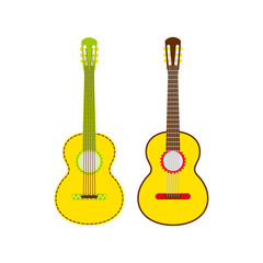Two Yellow Mexican guitar set. Vector isolated illustration on white background.  Music icons and melody template