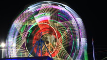 Illuminated Lights Of Swings, Long Shutter Of Ferris Wheel During Batang Expo, Batang Indonesia On 4 October 2019 