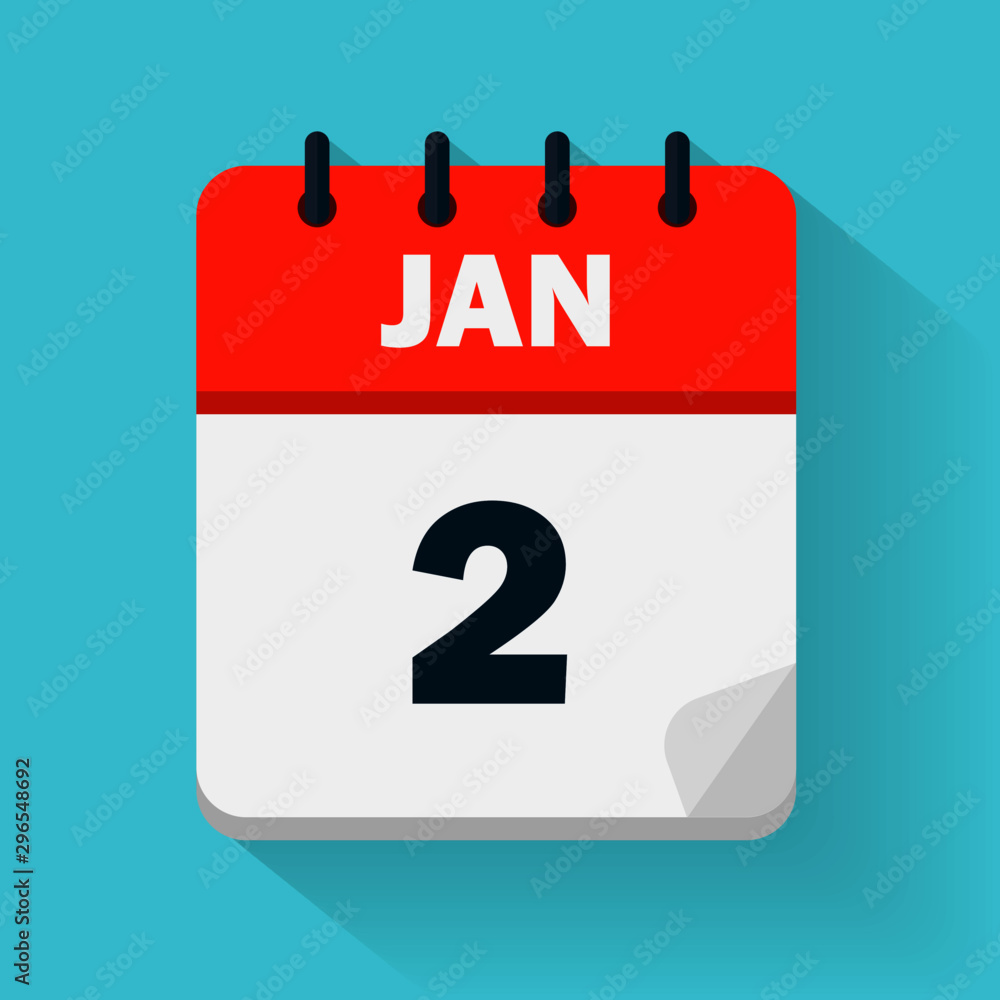 January 2nd. Daily calendar icon in vector format. Date, time, day, month. Holidays Stock Vector | Adobe Stock
