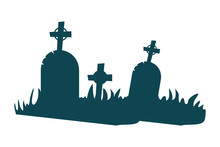Halloween Tombs Of Cemetery Scene Vector Illustration Design