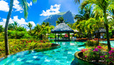 Tropical vacations - relaxing pool bar . Mauritius island