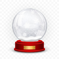 Wall Mural - snow globe ball. realistic new year chrismas object isolated on transperent background with shadow. 