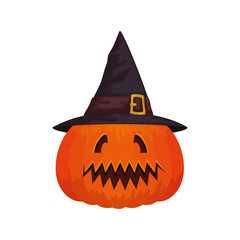 Wall Mural - halloween pumpkin with hat witch isolated icon vector illustration design