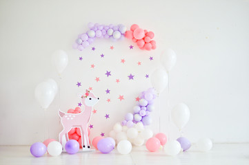 composition of balloons. decorations for birthday party. a lot of balloons.