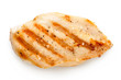 Whole grilled chicken breast with grill marks and ground black pepper isolated on white. Top view.