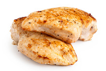 Two Whole Pan Roasted Chicken Breasts Isolated On White.
