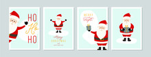 Merry Christmas Cards Set With Hand Drawn Elements. Doodles And Sketches Vector Christmas Illustrations, DIN A6.