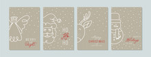 Merry Christmas Cards Set With Hand Drawn Elements. Doodles And Sketches Vector Christmas Illustrations, DIN A6.