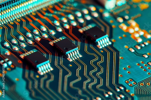 Fotomural Electronic circuit board close up.
