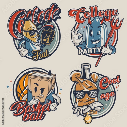 Vintage college funny colorful emblems