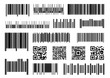 Digital barcode. Supermarket barcodes, scan code bars and industrial price label vector set. Product inventory, digital verification sticker. Packaging unique labels isolated on white background
