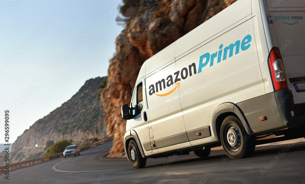 Kas / Turkey - 10.08.18: Delivery truck of Amazon Prime
