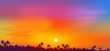 © art_of_sun - Colorful sky sunset view above tropical palm trees forest dark silhouette, vector illustration