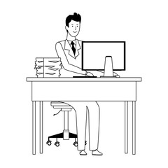 Poster - cartoon businessman working at desk