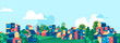 Cartoon town city village skyline vector illustration