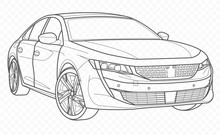 Vector Car And Automobile On Transparent Background. Hand Drawn Sketch American Transport.