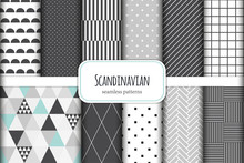 Cute Set Of Scandinavian Geometric Seamless Patterns In Neutral Palette Colors, Vector Illustration