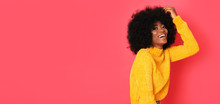 Laughing Pretty Afro Girl In Yellow Sweater Looks Just Precious.