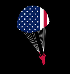 Wall Mural - Paratrooper Parachute with American Flag Silhouette United States USA Freedom Isolated