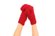© 5second - Hands in knitted mittens on white background