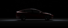 Back Light Electric Sports Car 3d Render With Red Car Paint In Black Background Tesla Model 3