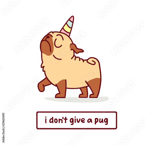 Cuadros en Lienzo cute cartoon pug dog with unicorn horn