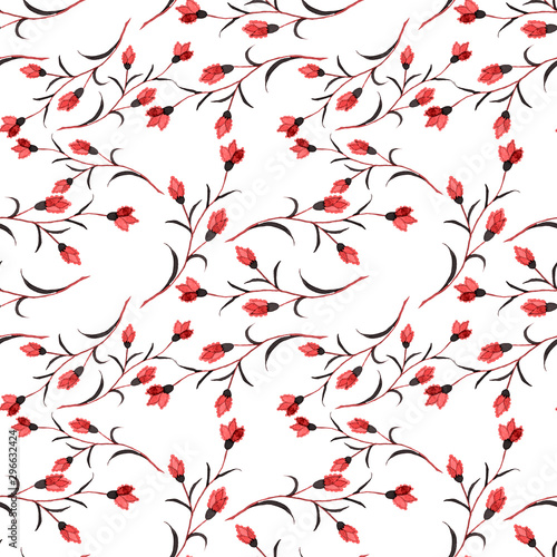 Watercolor seamless pattern with paisley flowers in arabic style. Floral deco...