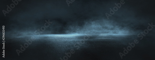 Cuadros en Lienzo Dark street, wet asphalt, reflections of rays in the water