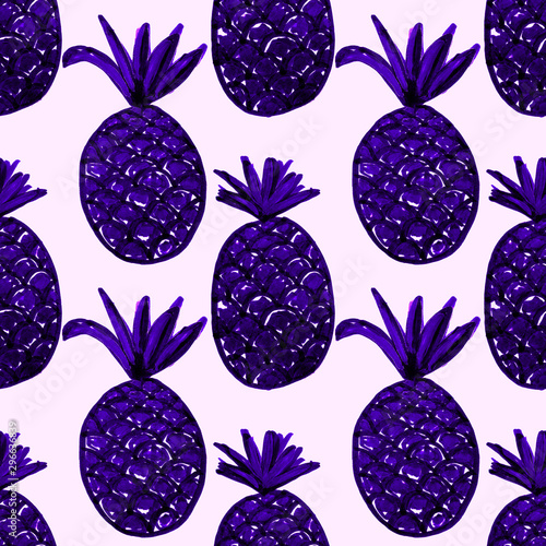 Creative seamless pattern with hand drawn abstract pineapples. Fruity fashion...