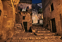 Matera, Basilicata, Italy: Alley At Night In The Old Town