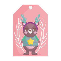 Poster - cute bear merry christmas tag