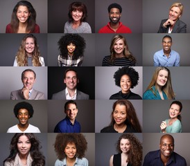 Wall Mural - Group of 19 different people in front of a colored background