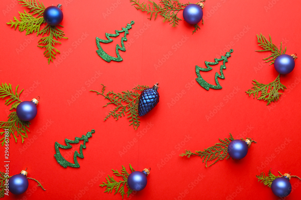 Beautiful Christmas composition on color background