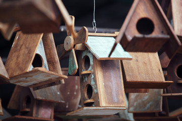 Poster - close up of adorable wooden bird house background