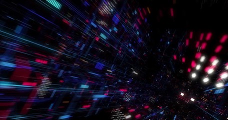 Canvas Print - abstract technology big data cloud computing background with bright neon lines and dots. flying in d