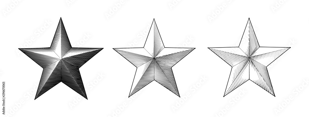 Three style of vintage engraving Christmas star isolated on white BG - obrazy, fototapety, plakaty 