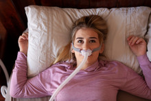 Awake With Cpap Mask On Face Sleep Disorder
