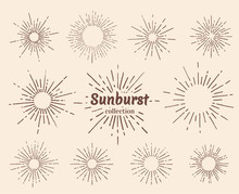Vintage Sunburst With Radial Sun Beams Vector Collection Background. EPS10.