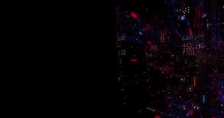 Canvas Print - abstract technology big data cloud computing background with bright neon lines and dots. flying in d