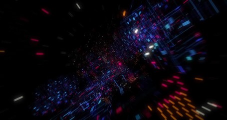 Canvas Print - abstract technology big data cloud computing background with bright neon lines and dots. flying in d