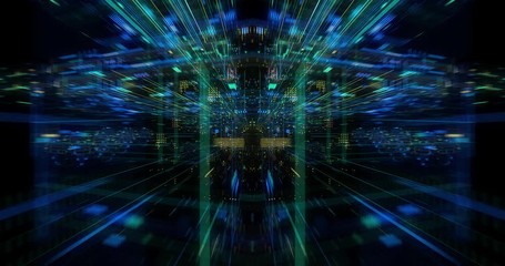 Wall Mural - seamless loop abtract internet of things motion background. flying through virtual cyberspace with n