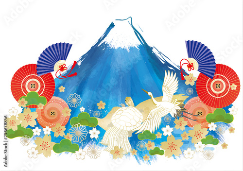 年賀状 富士山 鶴 亀 桜 松 番傘 傘 扇 扇子 日本一 初夢 年賀状 年賀はがき Stock Vector Adobe Stock