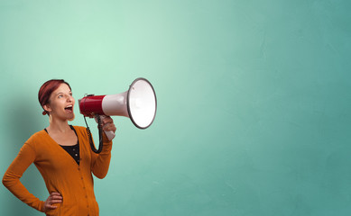 Person speaking in loudspeaker concept