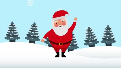 Wall Mural - happy merry christmas animation with santa claus in snowscape