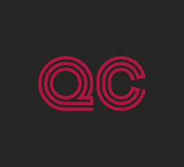 Initial two letter red line shape logo on black vector QC