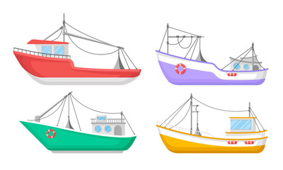 Wall Mural - yachts and commercial fishery ships vector illustrated set
