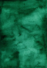 Watercolor Dark Green Background Texture. Aquarelle Abstract Old Deep Green Backdrop.