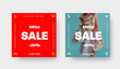 © olegphotor - Set of square vector web banners for mega big sale with white arrow patterns and place for photo.