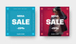 © olegphotor - Layout of square vector banners for social media for the big mega sale.