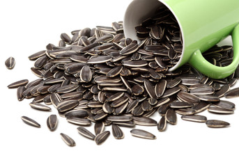 Sunflower seeds on white background